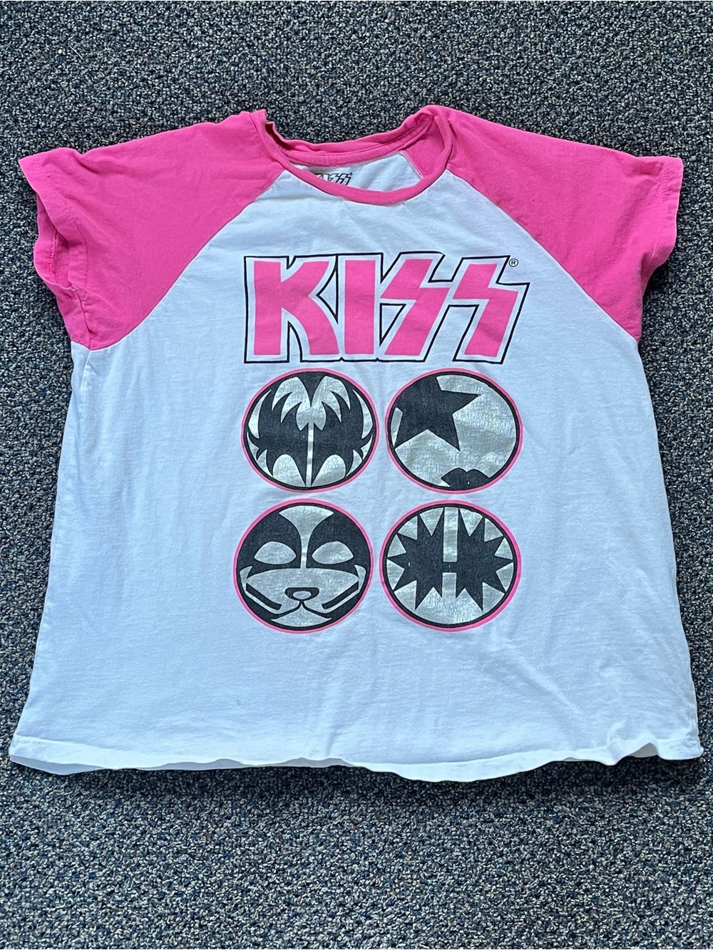 Kiss Pink & White Raglan Graphic Tee